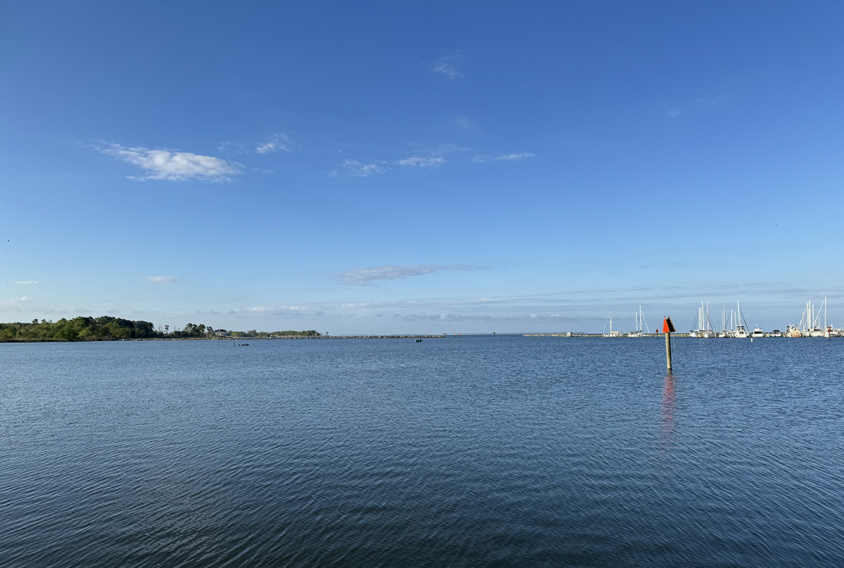 Daybreak at the seawall in Rock Hall, Maryland